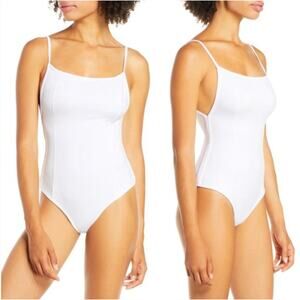 Intimately Free People Lila Square Neck Thong Bodysuit White Small